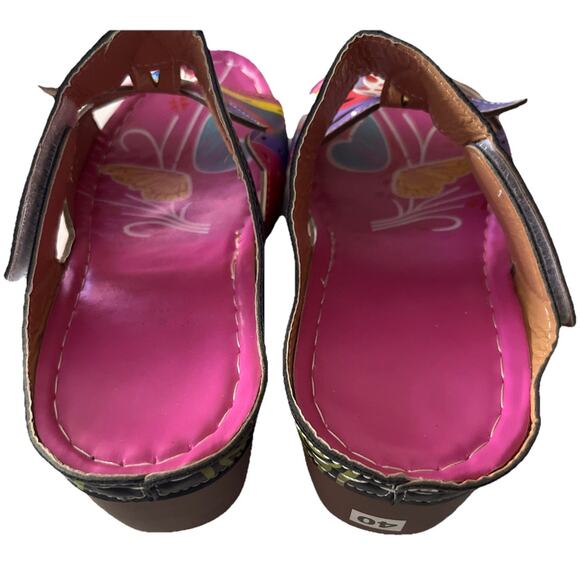 Women Bohemian Sandals Open Toe Wedge Heels Floral Summer Slipper Shoes Size 9 - Picture 3 of 7